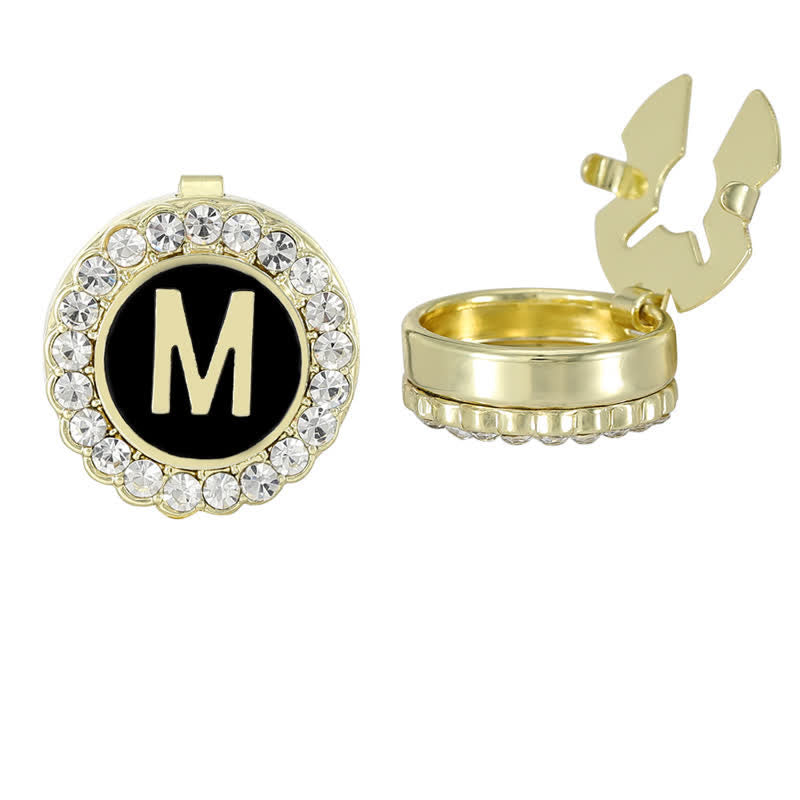 1 Pair Black & Gold Initials Snap-On Shirt Button Covers