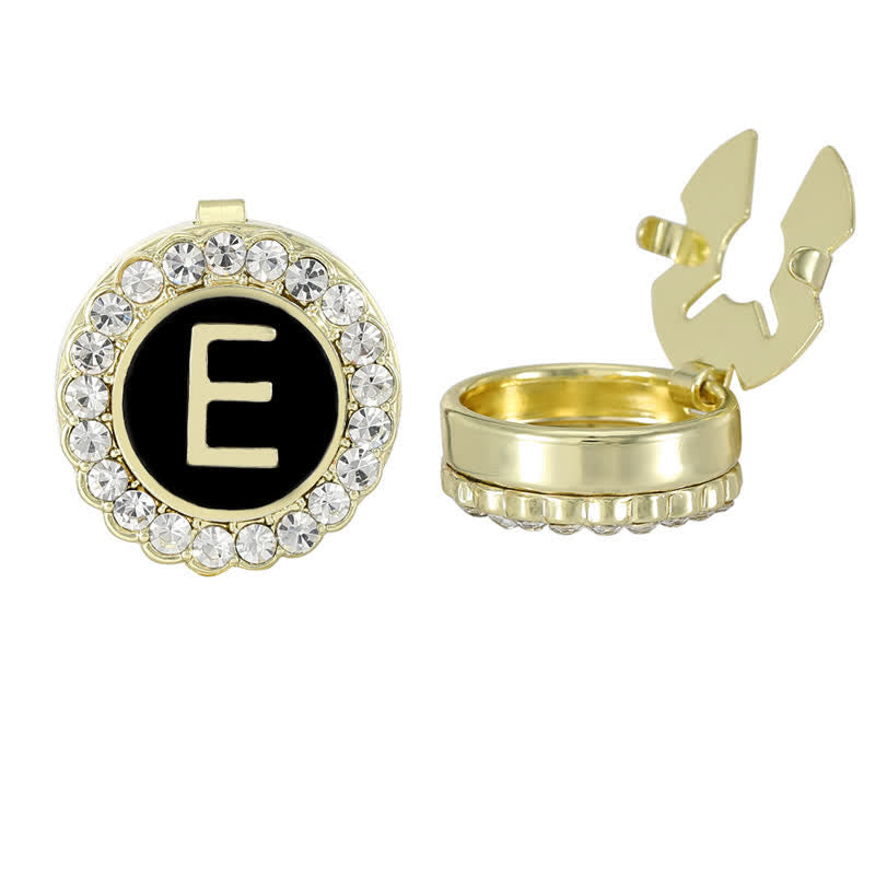 1 Pair Black & Gold Initials Snap-On Shirt Button Covers