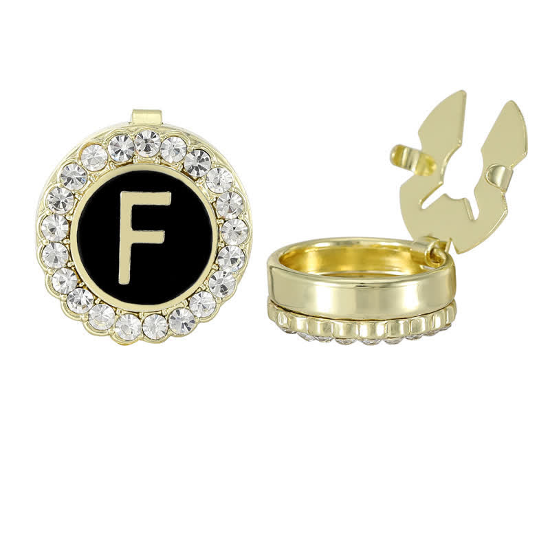 1 Pair Black & Gold Initials Snap-On Shirt Button Covers