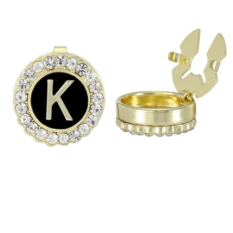 1 Pair Black & Gold Initials Snap-On Shirt Button Covers