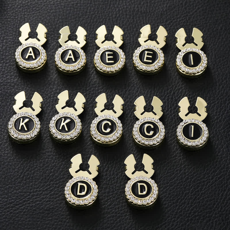 1 Pair Black & Gold Initials Snap-On Shirt Button Covers