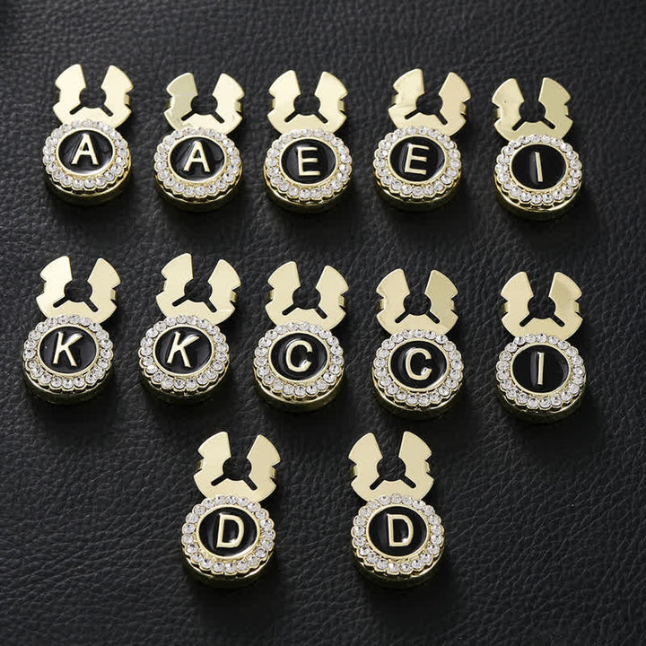 1 Pair Black & Gold Initials Snap-On Shirt Button Covers