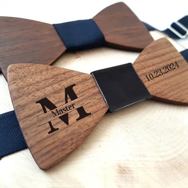 Custom Name Men's Engraved Wedding Wooden Bow Tie - image 5