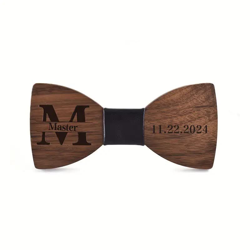 Custom Name Men's Engraved Wedding Wooden Bow Tie - image 1
