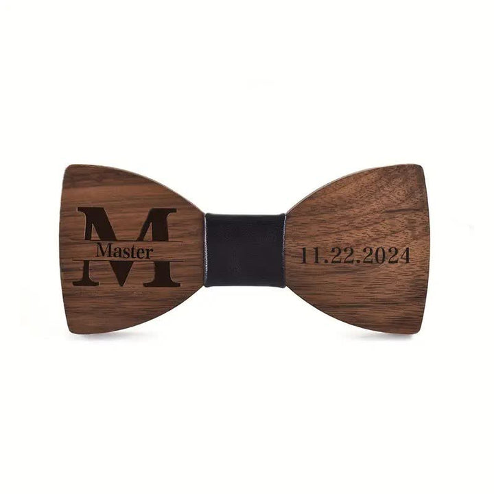 Custom Name Men's Engraved Wedding Wooden Bow Tie - image 1