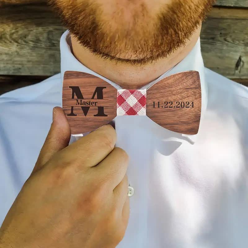 Custom Name Men's Engraved Wedding Wooden Bow Tie - image 2