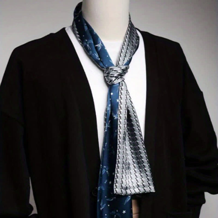 Men's Blue Sky White Swallow Dual Sided Thin Long Silk Scarf