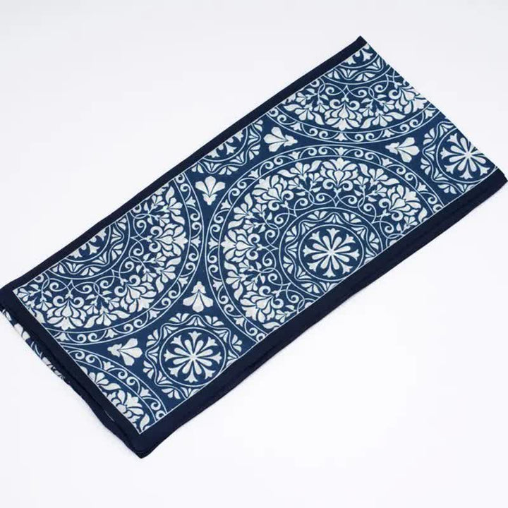 Men's Blue And White Floral Dual Sided Thin Long Scarf