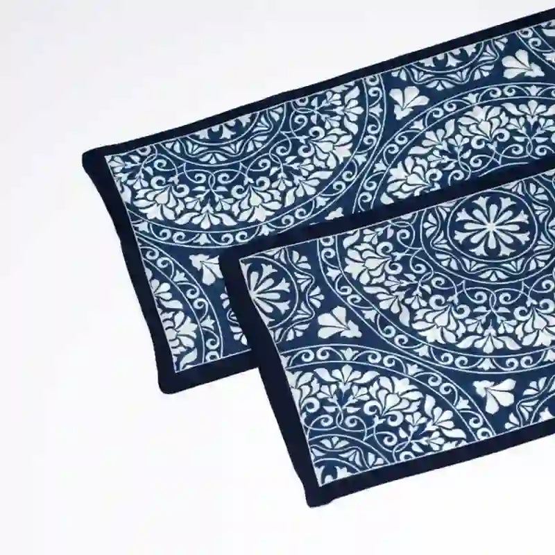 Men's Blue And White Floral Dual Sided Thin Long Scarf