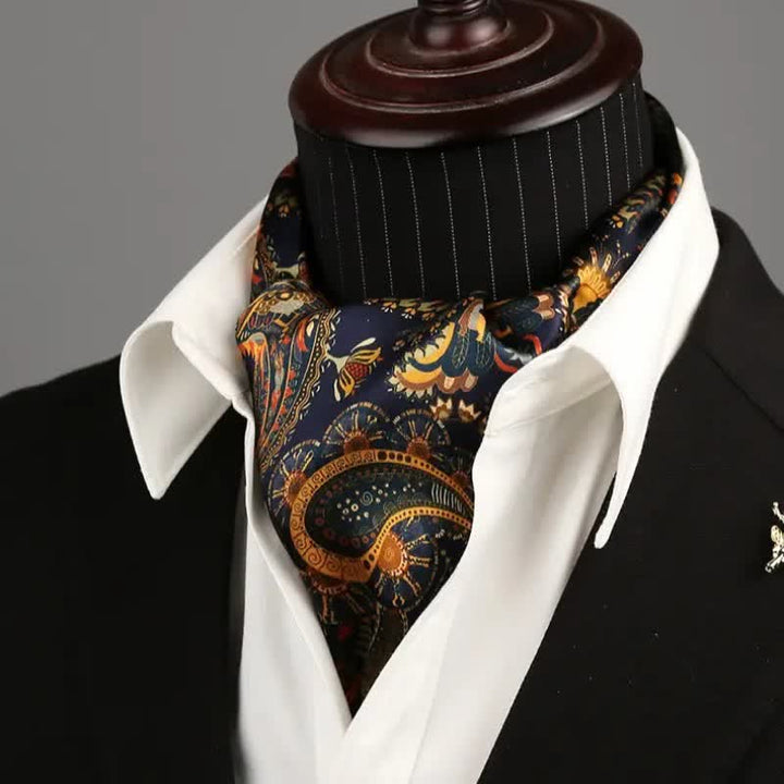 Men's Navy & Gold Paisley Reversible Design Thin Long Silk Scarf
