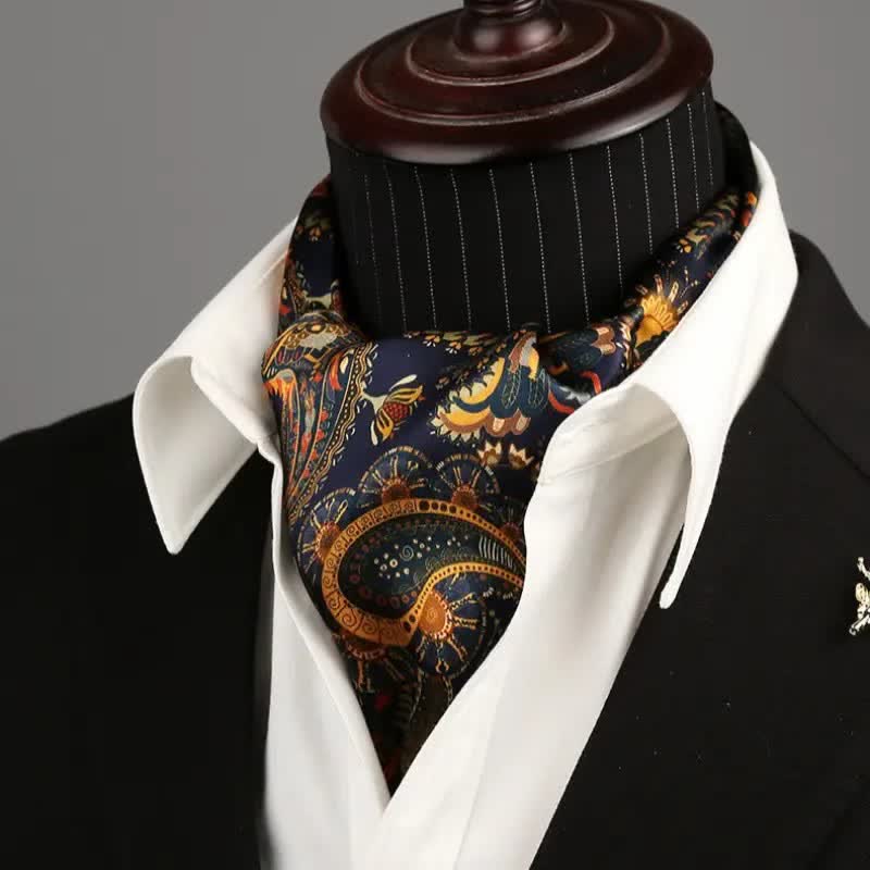 Men's Navy & Gold Paisley Reversible Design Thin Long Silk Scarf - image 0