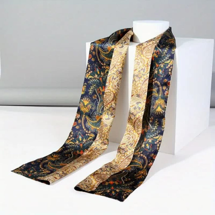 Men's Navy & Gold Paisley Reversible Design Thin Long Silk Scarf