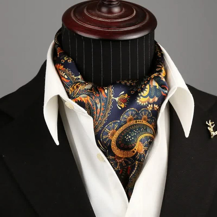 Men's Navy & Gold Paisley Reversible Design Thin Long Silk Scarf - image 4