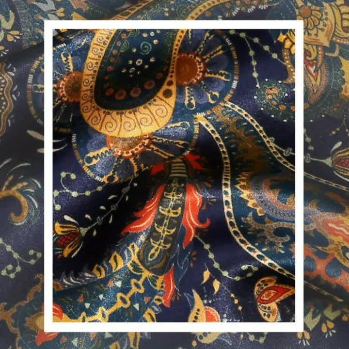 Men's Navy & Gold Paisley Reversible Design Thin Long Silk Scarf