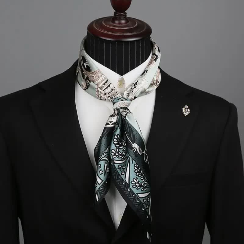 Men's Greenery Vintage Style Thin Long Silk Scarf - Green - image 0