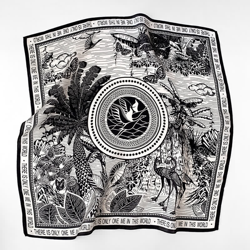 Men's Tropical Rainforest Print Mulberry Silk Square Cravat - Black - image 8