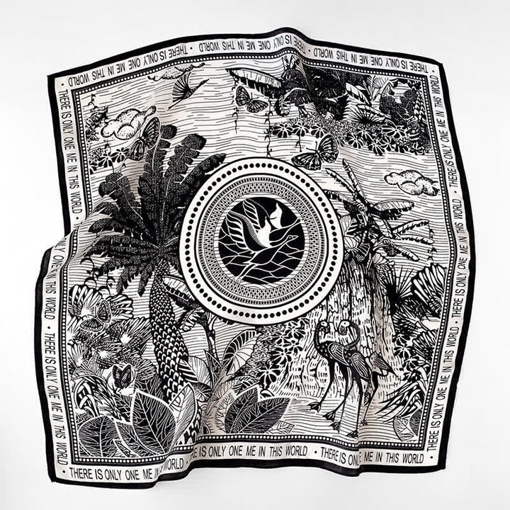 Men's Tropical Rainforest Print Mulberry Silk Square Cravat - Black - image 8