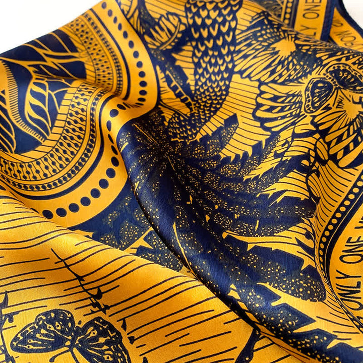 Men's Tropical Rainforest Print Mulberry Silk Square Cravat