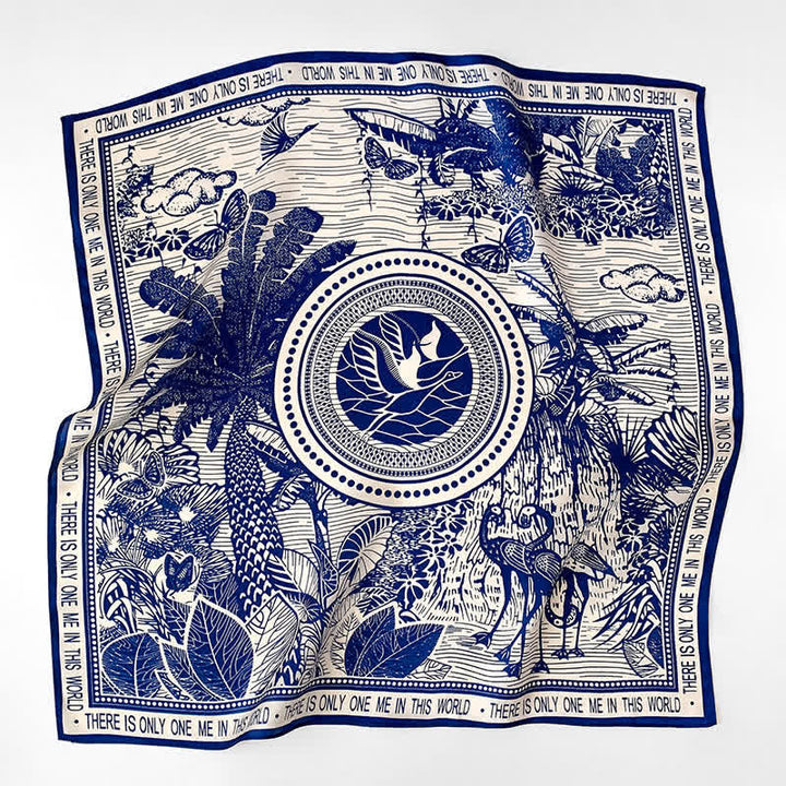 Men's Tropical Rainforest Print Mulberry Silk Square Cravat