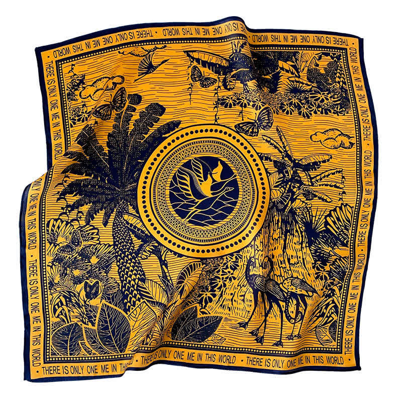 Men's Tropical Rainforest Print Mulberry Silk Square Cravat