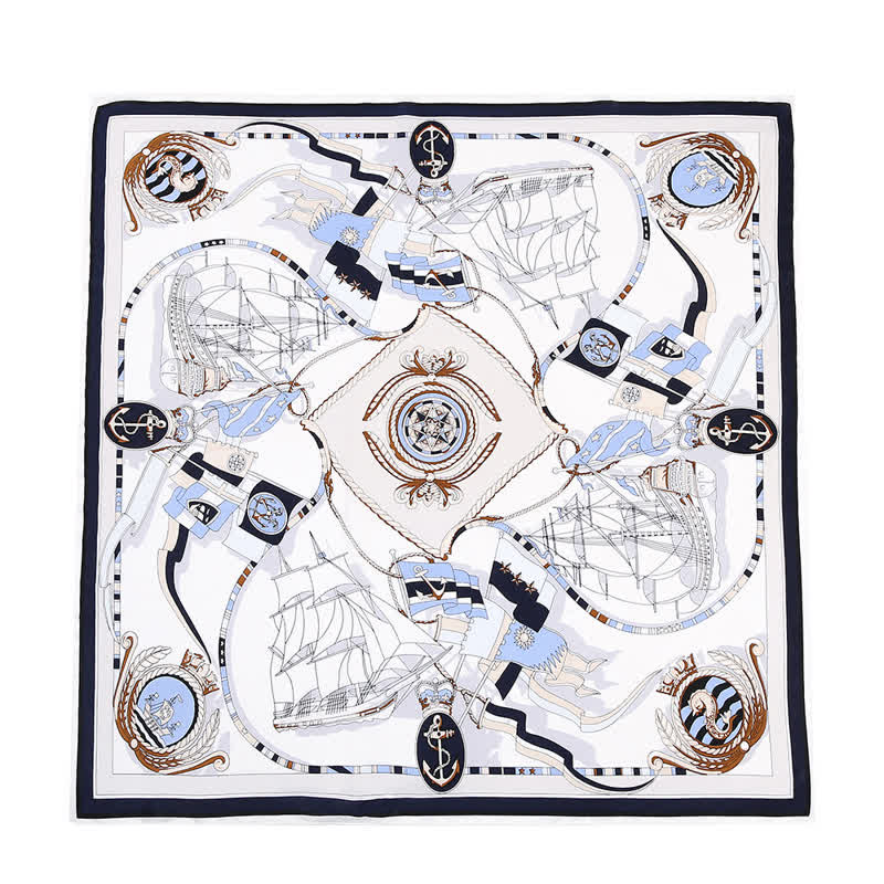 Men's Nautical Pattern Luxury Fashion Silk Square Cravat
