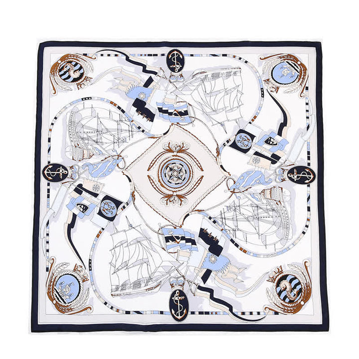 Men's Nautical Pattern Luxury Fashion Silk Square Cravat