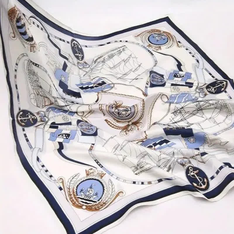 Men's Nautical Pattern Luxury Fashion Silk Square Cravat