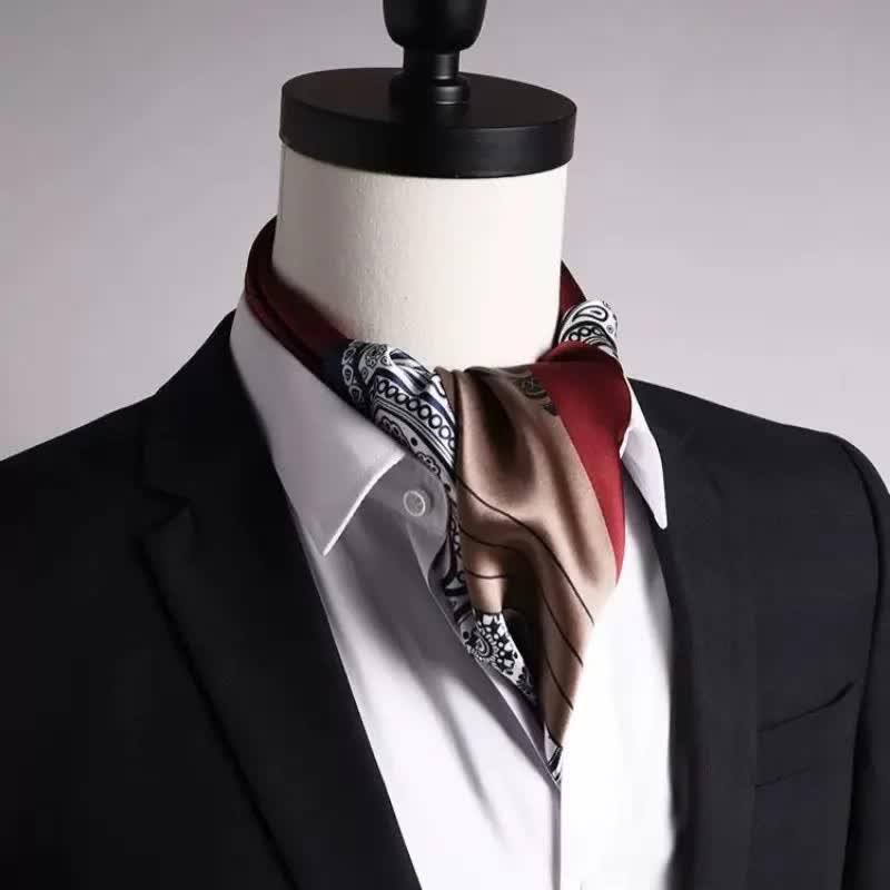 Men's Elegant Paisley Color Matching Imitated Silk Square Scarf - image 2