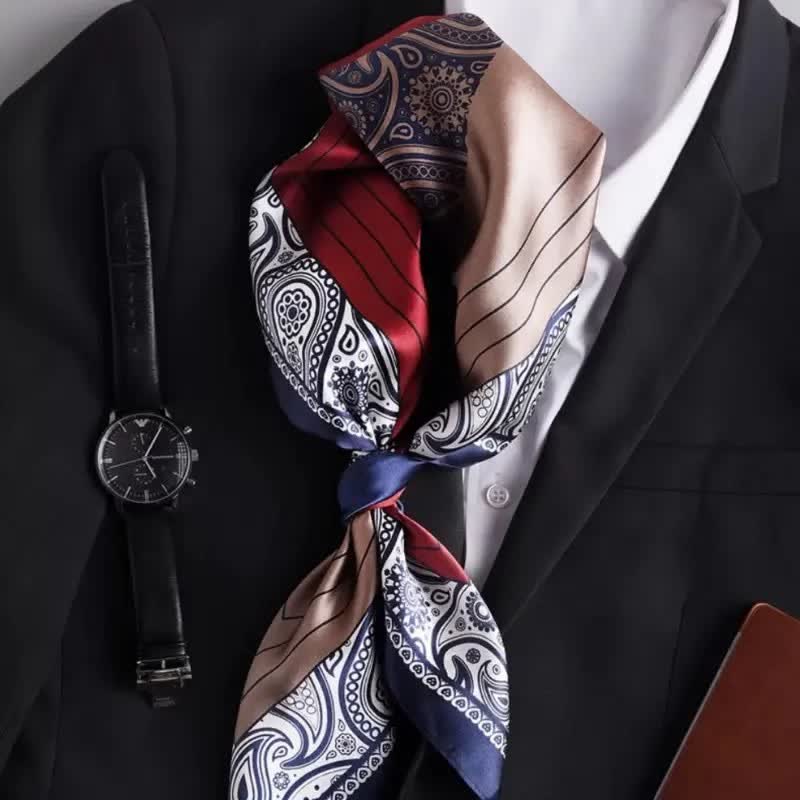 Men's Elegant Paisley Color Matching Imitated Silk Square Scarf - image 4
