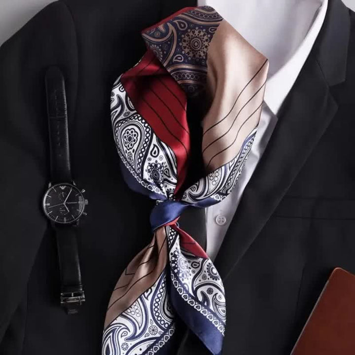 Men's Elegant Paisley Color Matching Imitated Silk Square Scarf - image 4
