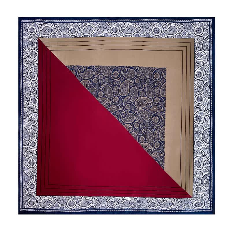Men's Elegant Paisley Color Matching Imitated Silk Square Scarf - Burgundy & Navy - image 1