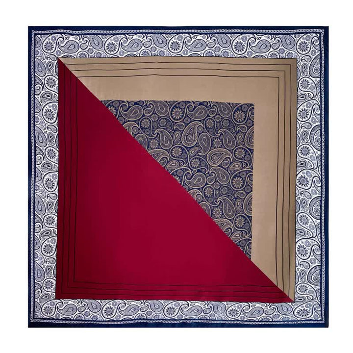 Men's Elegant Paisley Color Matching Imitated Silk Square Scarf - Burgundy & Navy - image 1