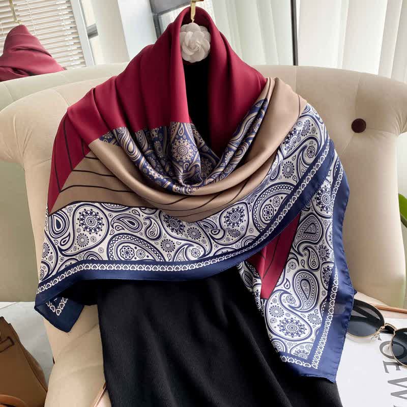 Men's Elegant Paisley Color Matching Imitated Silk Square Scarf