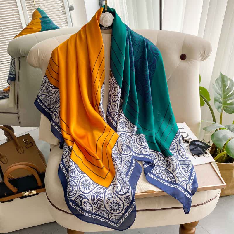 Men's Elegant Paisley Color Matching Imitated Silk Square Scarf