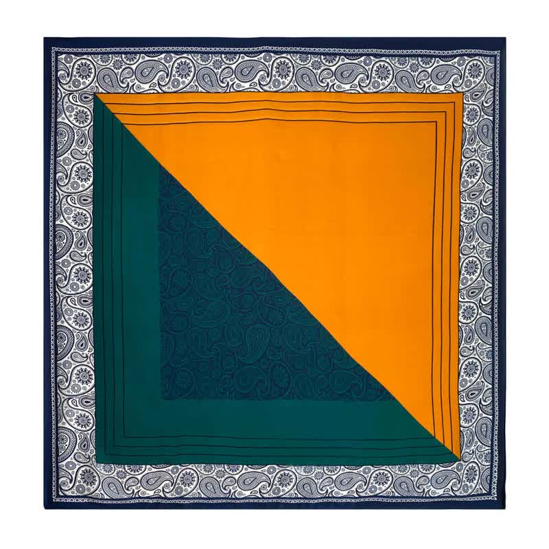 Men's Elegant Paisley Color Matching Imitated Silk Square Scarf - Green & Yellow - image 7