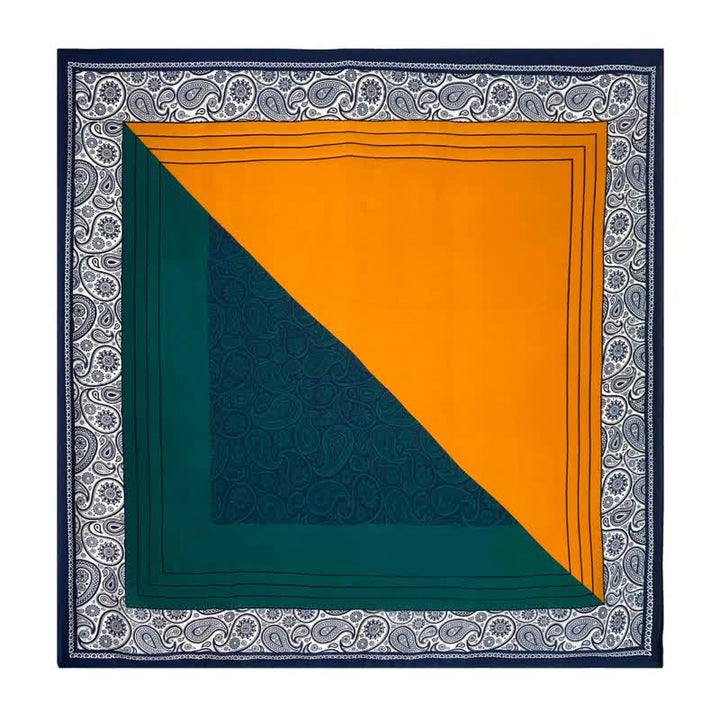 Men's Elegant Paisley Color Matching Imitated Silk Square Scarf - Green & Yellow - image 7
