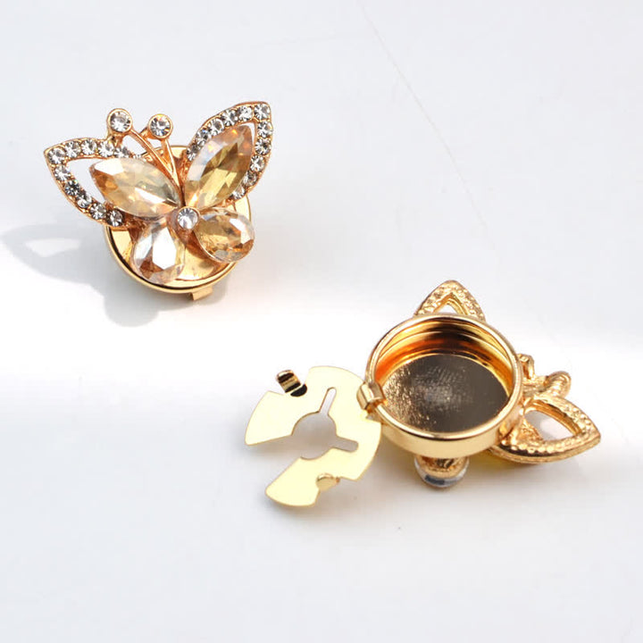 1 Pair Rhinestone Crystal Butterfly Snap-On Shirt Button Covers