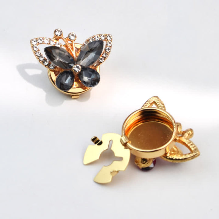 1 Pair Rhinestone Crystal Butterfly Snap-On Shirt Button Covers