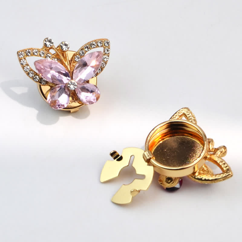1 Pair Rhinestone Crystal Butterfly Snap-On Shirt Button Covers