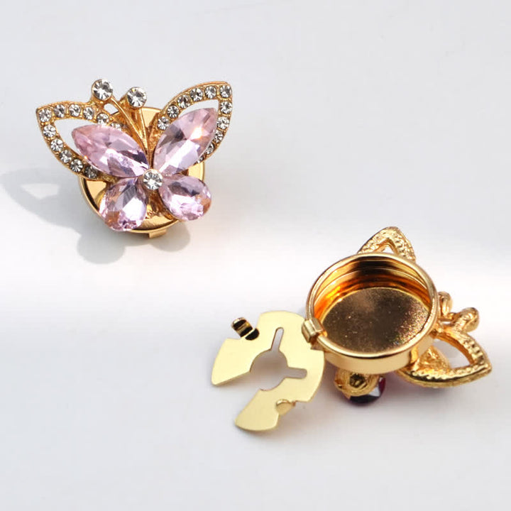 1 Pair Rhinestone Crystal Butterfly Snap-On Shirt Button Covers