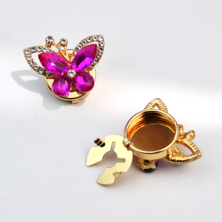 1 Pair Rhinestone Crystal Butterfly Snap-On Shirt Button Covers - Hot Pink - image 5