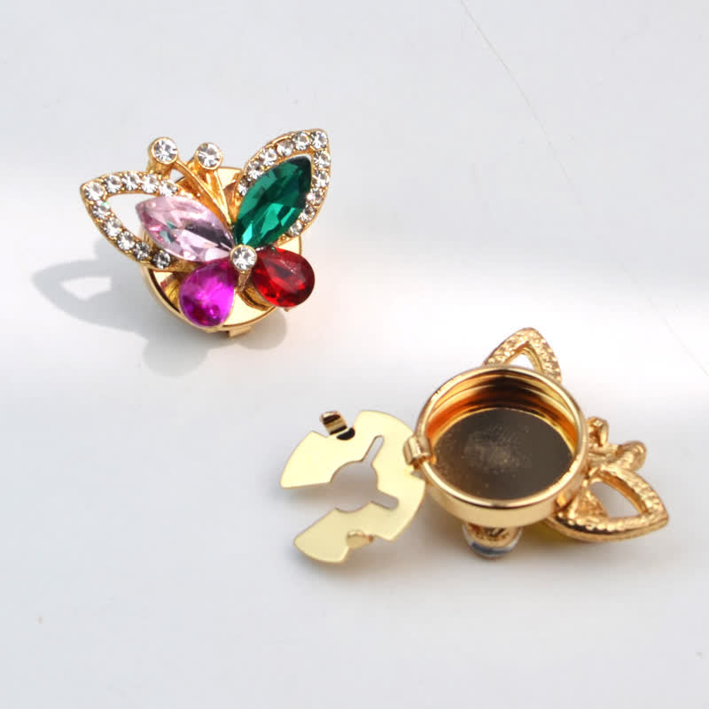 1 Pair Rhinestone Crystal Butterfly Snap-On Shirt Button Covers