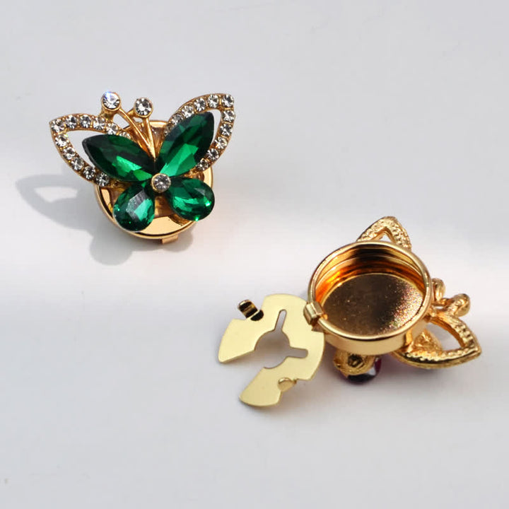 1 Pair Rhinestone Crystal Butterfly Snap-On Shirt Button Covers