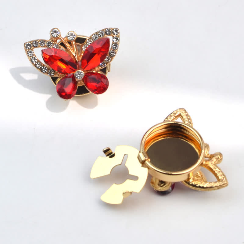 1 Pair Rhinestone Crystal Butterfly Snap-On Shirt Button Covers - Red - image 1