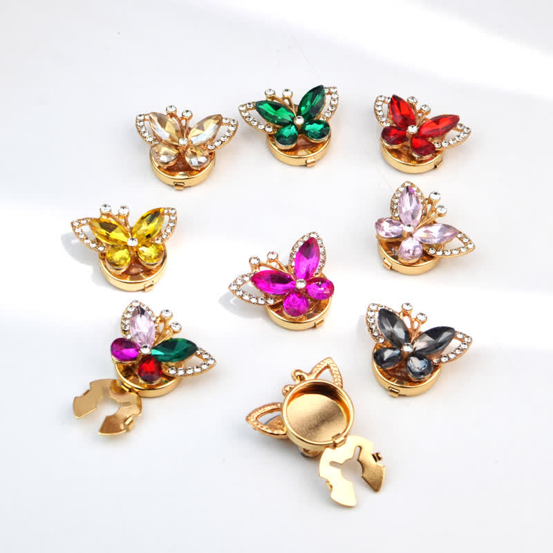 1 Pair Rhinestone Crystal Butterfly Snap-On Shirt Button Covers