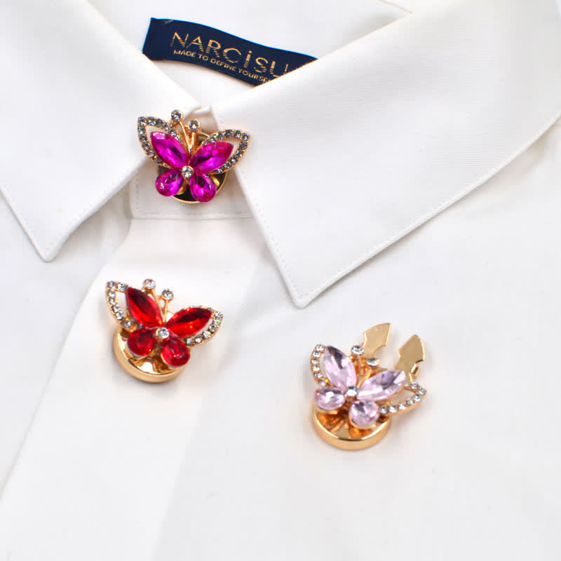 1 Pair Rhinestone Crystal Butterfly Snap-On Shirt Button Covers - image 0