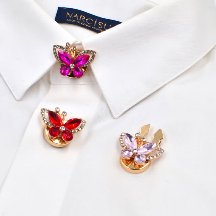 1 Pair Rhinestone Crystal Butterfly Snap-On Shirt Button Covers - image 0