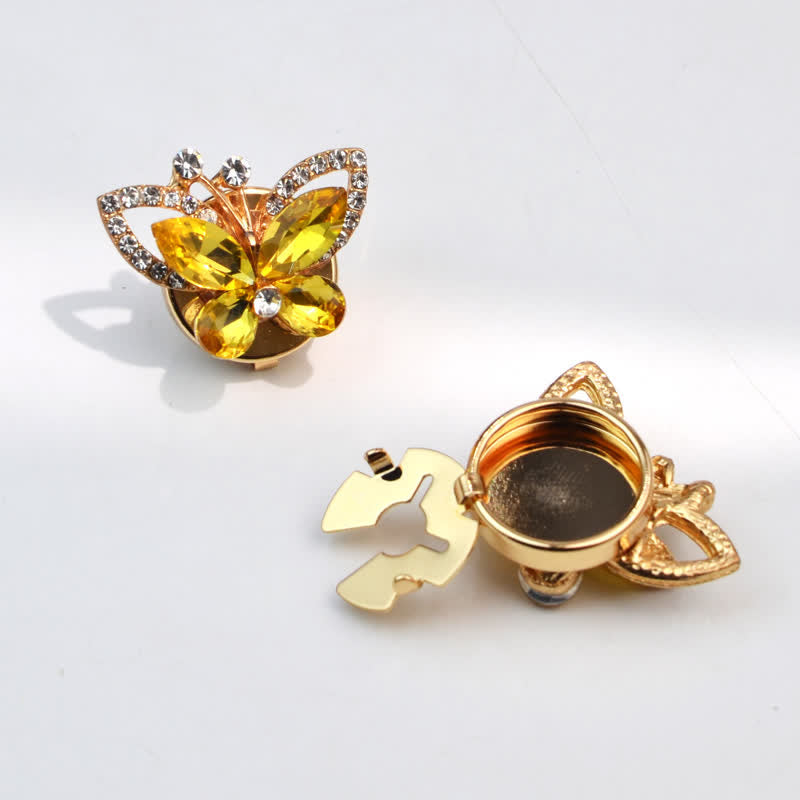 1 Pair Rhinestone Crystal Butterfly Snap-On Shirt Button Covers