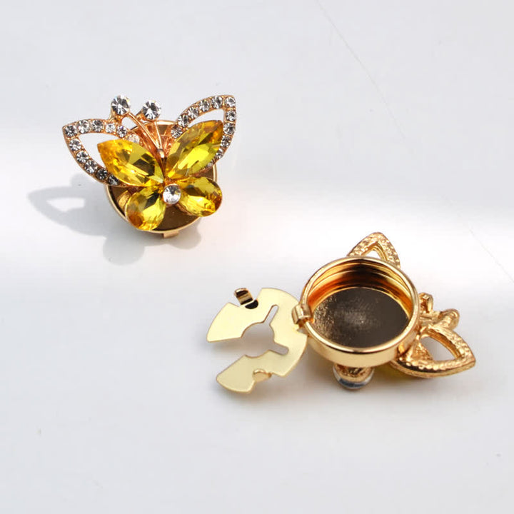 1 Pair Rhinestone Crystal Butterfly Snap-On Shirt Button Covers