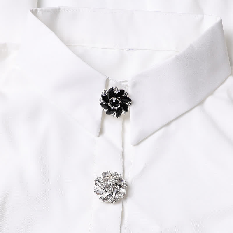 1 Pair Crystal Flower Rhinestone Snap-On Shirt Button Covers - image 4